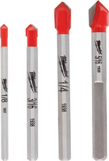 Milwaukee 48-20-8988 Series Drill Bit Set, Specifications: 3-Flat Shank, 4-Piece, Carbide