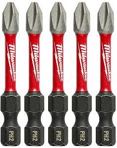 Milwaukee SHOCKWAVE 48-32-4602 Power Bit, #2 Drive, Phillips Drive, 1/4 in Shank, Hex Shank, 2 in L, Steel, 5/PK