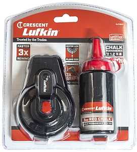 Crescent Lufkin CLP100R Chalk Reel, 3 oz Chalk Capacity, 100 ft L Line, Gear Rewind, 3:1 Gear Ratio, Red