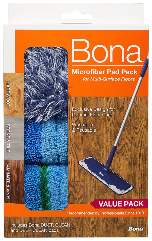 Bona AX0003496 Cleaning and Dusting Pad Pack, 15 in L, 4 in W, Microfiber Cloth