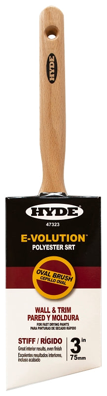 Hyde 47323 Paint Brush, Oval, Stiff Brush, 3 in L Bristle, Polyester Bristle, 6/PK