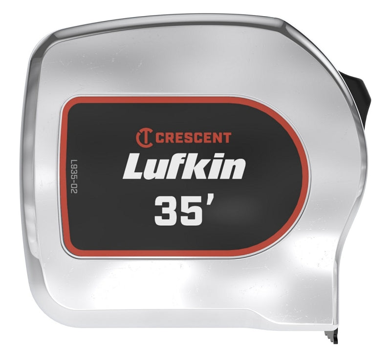 Crescent Lufkin Chrome Power Tape Series L935-02 Tape Measure, 35 ft L Blade, 1-1/8 in W Blade