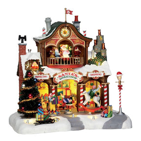 Lemax 35558 Christmas Decor, 10.63 in H, Santa's Workshop, Polyresin, LED, Pack of 2