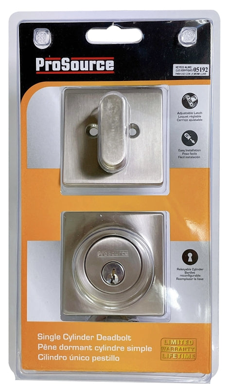 ProSource DD9 Series DD9X21-SP5V24 Deadbolt, 3 Grade, Brass Key Key, Metal, Satin Nickel, 2-3/8, 2-3/4 in Backset, Pack of 3