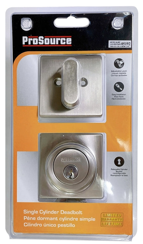 ProSource DD9 Series DD9X21-SP5V24 Deadbolt, 3 Grade, Brass Key Key, Metal, Satin Nickel, 2-3/8, 2-3/4 in Backset, Pack of 3