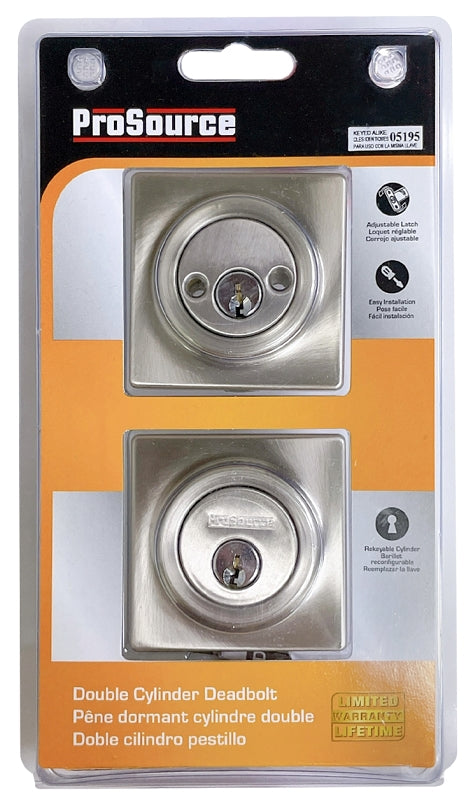ProSource DD9 Series DD9X22-SP5V24 Deadbolt, 3 Grade, Brass Key Key, Metal, Satin Nickel, 2-3/8, 2-3/4 in Backset, Pack of 3