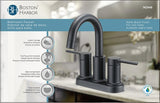 Boston Harbor TOBI22010010BL Lavatory Faucet, 1.2 gpm, 2-Handle, 3-Faucet Hole, Metal/Plastic, Matte Black