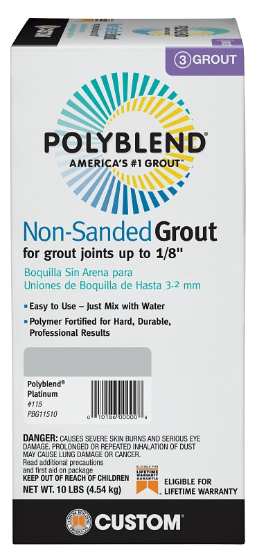 Custom Polyblend PBG11510 Non-Sanded Grout, Platinum, 289 sq-ft Coverage, 10 lb Box