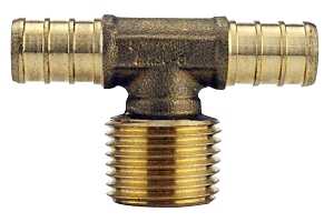 Apollo APXMT12 Pipe Tee, 1/2 in, Barb x MPT x Barb, PEX-B, Brass, 200 psi Pressure
