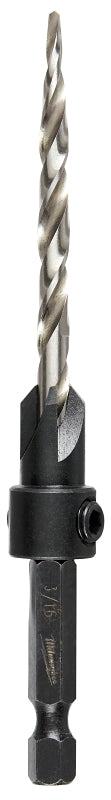 Milwaukee 48-13-5002 Countersink with Drill Bit, 3/16 in Dia Cutter, 1/4 in Dia Shank, 4.38 in OAL, Hex Shank, HSS