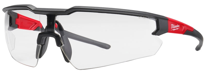 Milwaukee 48-73-2010 Safety Glasses, Unisex, Scratch-Resistant Lens, Polycarbonate Lens, Plastic Frame, Black/Red Frame