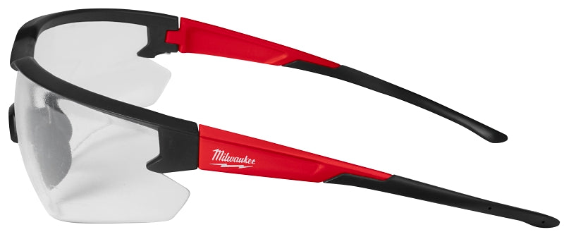 Milwaukee 48-73-2010 Safety Glasses, Black/Red Frame, Unisex, Anti-Scratch Lens, Polycarbonate Lens