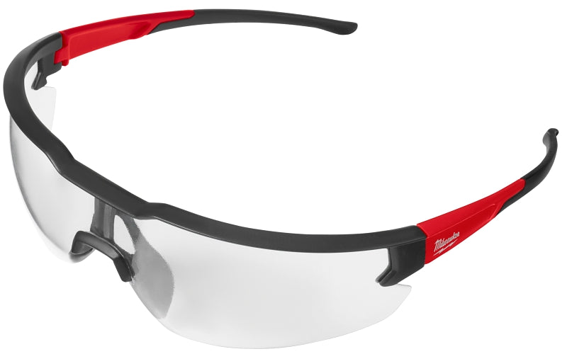Milwaukee 48-73-2012 Safety Glasses, Clear Lens, Black/Red Frame, Unisex, Anti-Fog Lens, Polycarbonate Lens