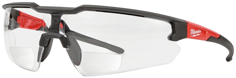 Milwaukee 48-73-2202 Safety Glasses, Clear Lens, Black/Red Frame, Unisex, Anti-Scratch Lens, Polycarbonate Lens
