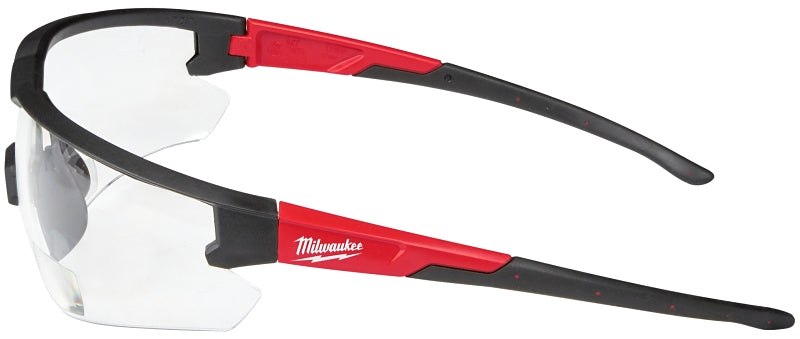 Milwaukee 48-73-2204 Safety Glasses, Clear Lens, Black/Red Frame, Unisex, Polycarbonate Lens, 1/PK