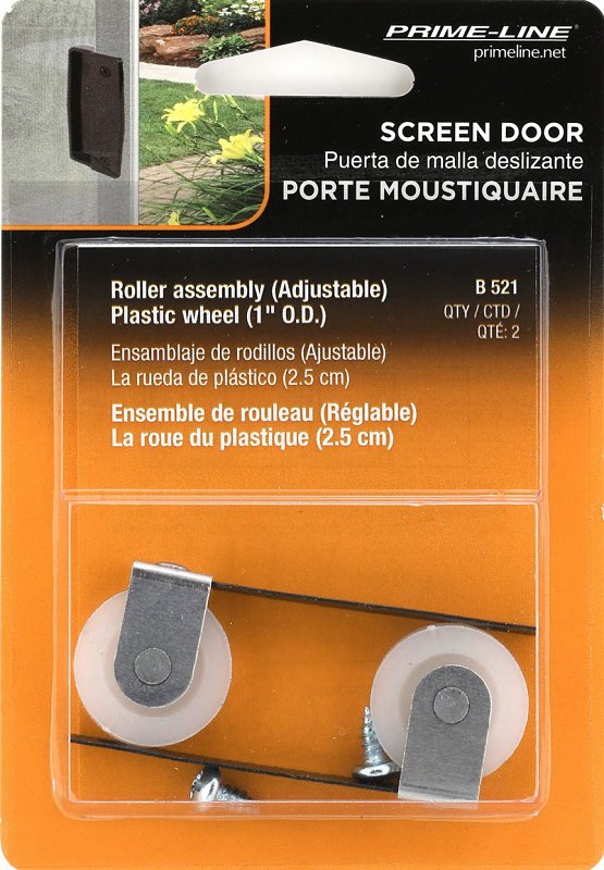 Prime-Line B 521 Roller Assembly, 1 in Dia Roller, 1/4 in W Roller, Plastic/Steel, 2-Roller