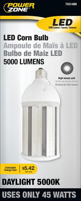 PowerZone O-CB-5-26BW LED Bulb, Corn Cob, E26 Lamp Base, Clear, Daylight Light