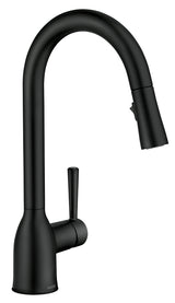Moen Adler Series 87233BL Pull-Down Kitchen Faucet, 1.5 gpm, 1-Handle, 1-Faucet Hole, Metal, Matte Black