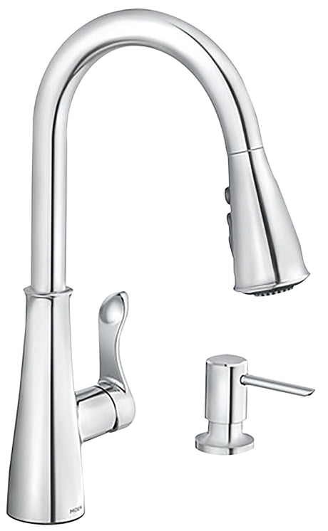 Moen Hadley Series 87245 Pull-Down Kitchen Faucet, 1.5 gpm, 1-Handle, 4-Faucet Hole, Metal, Chrome Plated