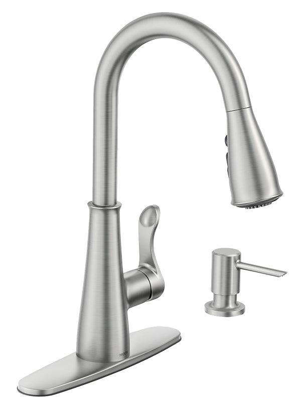 Moen Hadley Series 87245SRS Pull-Down Kitchen Faucet, 1.5 gpm, 1-Handle, 1-Faucet Hole, Metal, Stainless