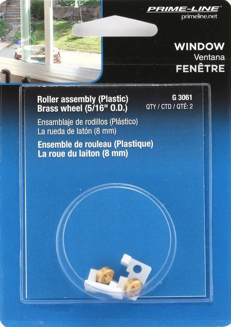Prime-Line G 3061 Roller Assembly, 5/8 in L, Brass/Nylon, White