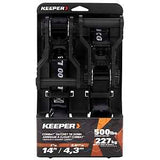 Keeper 85454 Tie-Down, Combat Ratchet Adjustment, 1 in W, 14 ft L, Black, 500 lb Working Load, S-Hook End, 2/PK