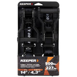 Keeper 85454 Tie-Down, Combat Ratchet Adjustment, 1 in W, 14 ft L, Black, 500 lb Working Load, S-Hook End, 2/PK