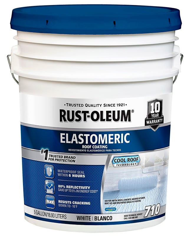Rust-Oleum 710 Series 301994 Elastomeric Roof Coating, White, 5 gal, Pail, Liquid