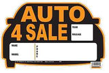 Hy-Ko 22121 Die-Cut Sign, AUTO 4 SALE, Orange Legend, Black Background, Polystyrene, 8-1/2 in H x 13 in W Dimensions, Pack of 5