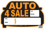Hy-Ko 22121 Die-Cut Sign, AUTO 4 SALE, Orange Legend, Black Background, Polystyrene, 8-1/2 in H x 13 in W Dimensions, Pack of 5