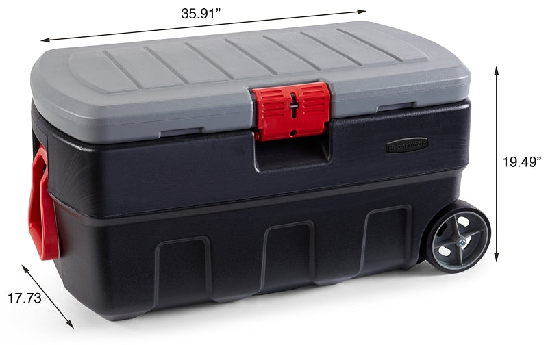 Rubbermaid RMAP350005 Lockable Storage Box, 35 gal Volume, HDPE, Black/Gray/Red, 36 in L, 19 in W, 17 in H