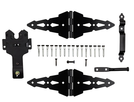National Hardware Deluxe N109-306 Latch Decorative Strap Hinge Gate Kit, Heavy-Duty, Steel, Black, Powder-Coated