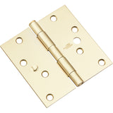National Hardware N830-403 Door Hinge, 4 in L x 4 in W, Steel, Satin Brass, 10-Mounting Hole, Full-Mortise Mounting