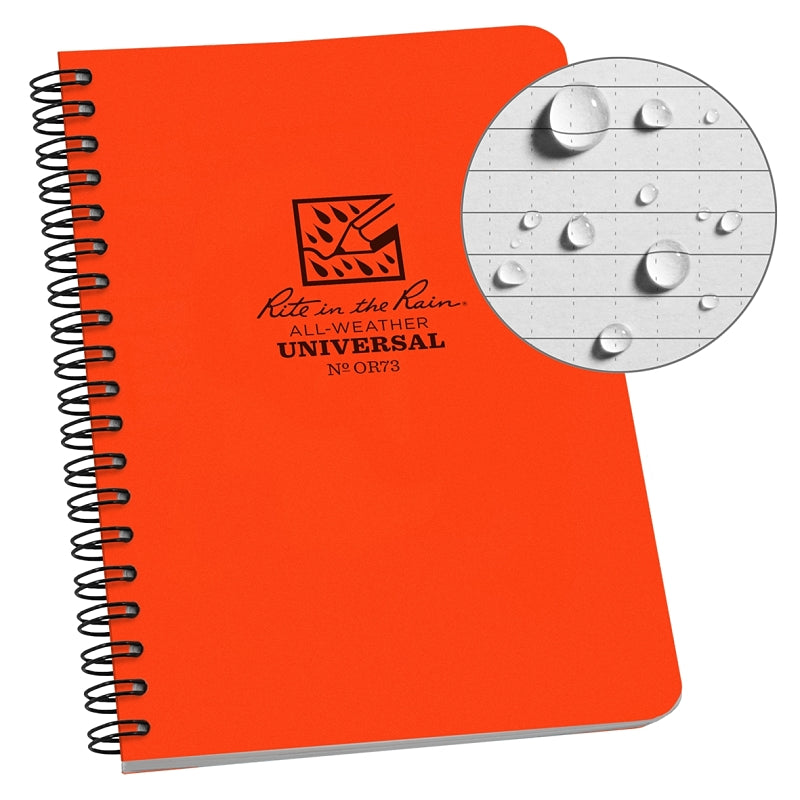 Rite in the Rain OR73 Notebook, Universal Pattern Sheet, 4-5/8 x 7 in Sheet, 32-Sheet, Gray Sheet, Spiral Binding