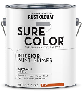 Rust-Oleum Sure Color 380215 Interior Wall Paint, Flat, White, 1 gal Can, 400 sq-ft Coverage Area, Pack of 2