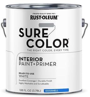 Rust-Oleum Sure Color 380217 Interior Wall Paint, Eggshell, White, 1 gal Can, 400 sq-ft Coverage Area, Pack of 2