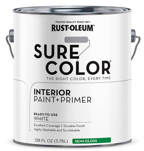 Rust-Oleum Sure Color 380227 Interior Wall Paint, Semi-Gloss, White, 1 gal Can, 400 sq-ft Coverage Area, Pack of 2