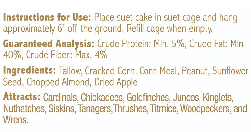 Heath DDC4-12 Cracked Corn Crafted Suet Cake, 11.75 oz, Peanut Apple