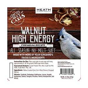 Heath DDC6-12 Wild Bird Seed, Crafted Suet, Cake, 11.75 oz Pack, Ingredients: Chopped Walnuts, Corn, Peanuts, 12/PK