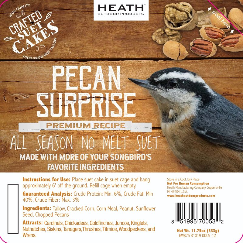 Heath DDC5-12 Cracked Corn Crafted Suet Cake, 11.75 oz, Pecan Sunrise