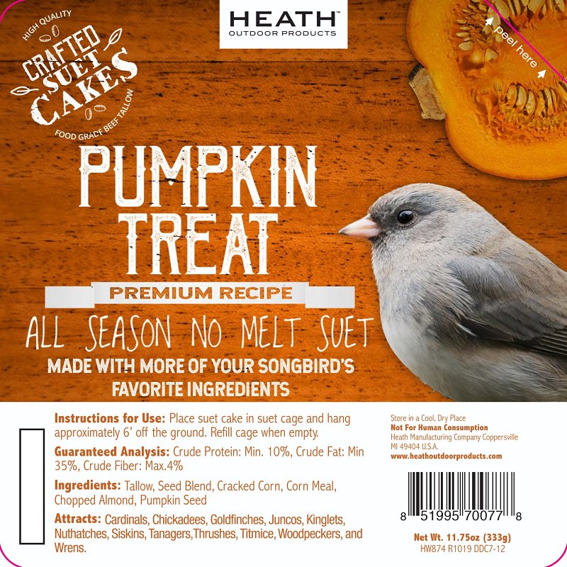 Heath DDC7-12 Cracked Corn Crafted Suet Cake, 11.75 oz, Pumpkin