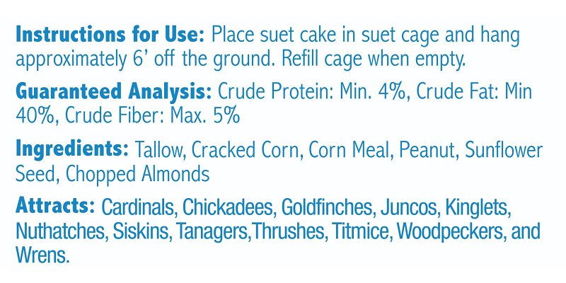Heath DDC1-12 Wild Bird Seed, Crafted Suet, Cake, 11.75 oz Pack, Ingredients: Corn, Sunflower Seeds, Chopped Almonds
