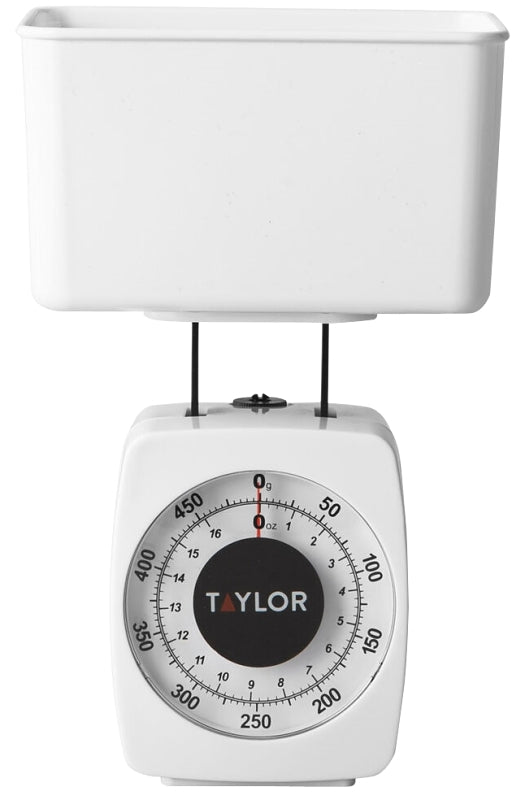 Taylor 37204014T Mechanical Food Scale, 1 lb Capacity, White, g, oz