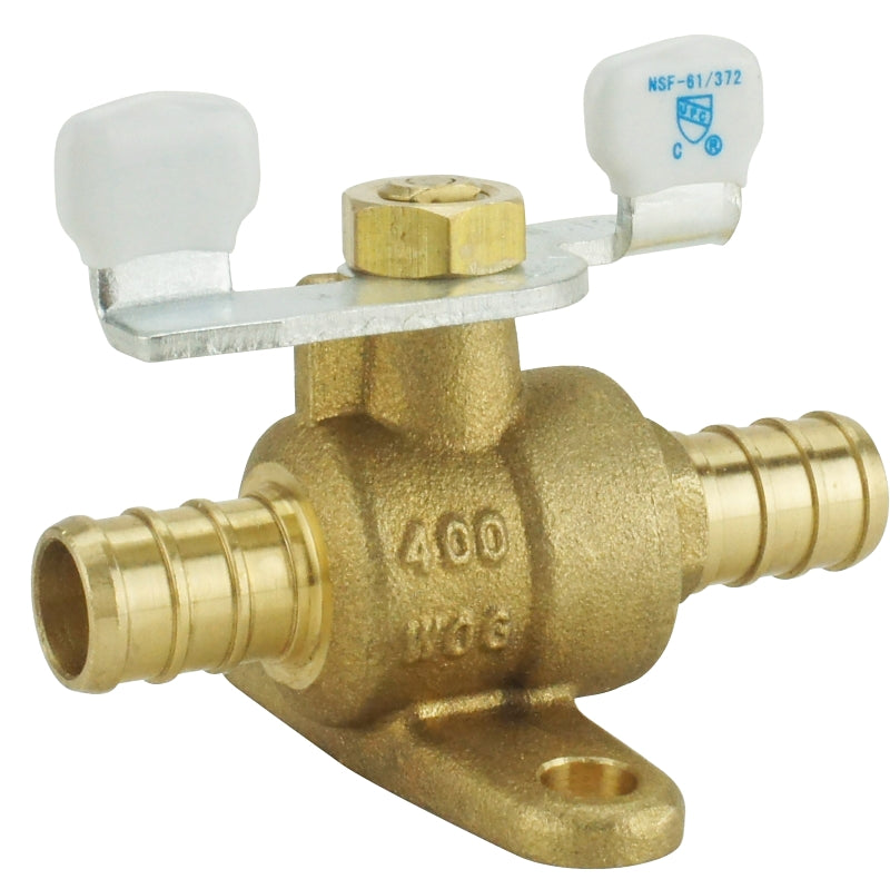 Apollo Valves APXV34T Ball Valve with Tee Handle and Mounting Pad, 3/4 in Connection, Barb, 200 psi Pressure, Brass Body