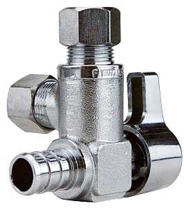 Apollo Valves APXVA123838C Dual Outlet Stop Valve, 1/2 x 3/8 in Connection, Barb x Compression, 200 psi Pressure