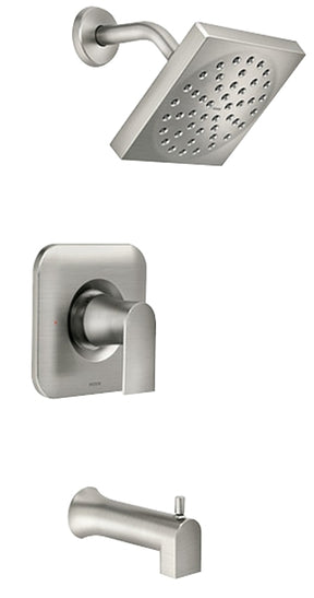 Moen 82760SRN Tub and Shower Faucet, 1.75 gpm Showerhead, 1-Spray Setting, Diverter Tub Spout, 1-Handle