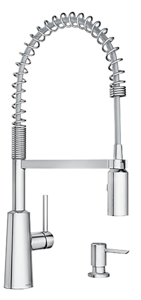 Moen Nori Series 87897 Pre-Rinse Spring Pulldown Kitchen Faucet, 1.5 gpm, 1-Handle, Metal, Chrome, Lever Handle
