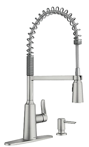 Moen Edwyn Series 87807SRS Pull-Down Kitchen Faucet, 1.5 gpm, 1-Faucet Handle, 1-Faucet Hole, Metal, Lever Handle