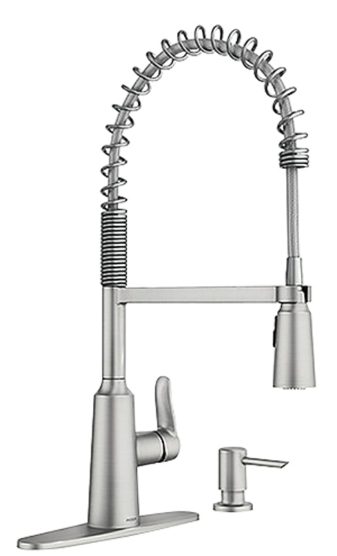 Moen Edwyn Series 87807SRS Pull-Down Kitchen Faucet, 1.5 gpm, 1-Faucet Handle, 1-Faucet Hole, Metal, Lever Handle