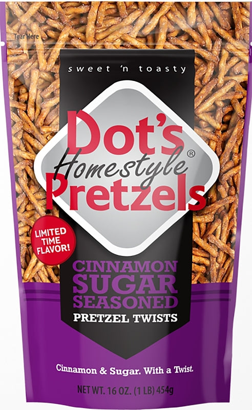 Dot's Homestyle Pretzels D9060 Pretzels, Cinnamon Sugar, 16 oz Bag, Pack of 16